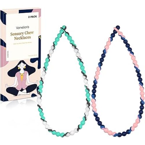 Chew Necklaces for Sensory Kids and Adults, Chewy Necklace Sensory Toys for Nail Biting, Silicone Necklace for Autism, ADHD, SPD, Fidget Oral Chew Toys for Boys and Girls Kids