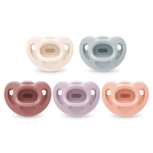 NUK 100% Silicone Comfy Orthodontic Pacifiers, 0-6 Months, Pink Fashion, Timeless Collection, 5 Count