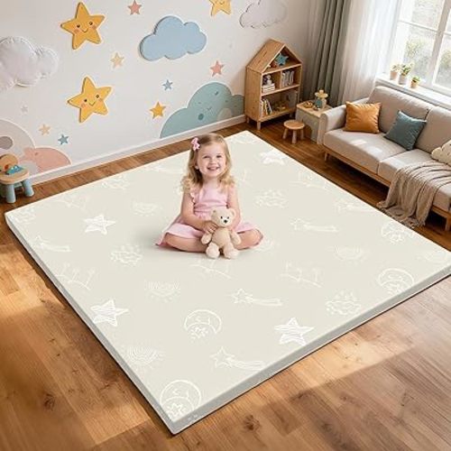 47x47 inch Baby Play Mat - Leather Waterproof Tummy Time mats for floor - 1.2" Extra Thick Foam Cushioned & Super Soft Playmat for Playpen Crawling- Padded Activity Gym for Kids Babies Toddlers