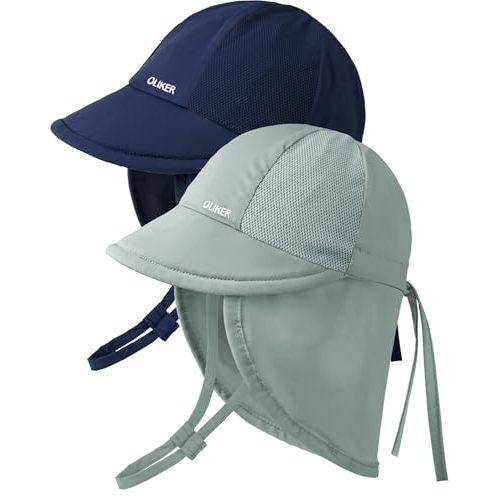 OLIKER Baby Sun Hat with Breathable Mesh, Neck Flap Infant Unisex Boys Girls Toddler UPF 50+ Summer Beach Swim Adjustable