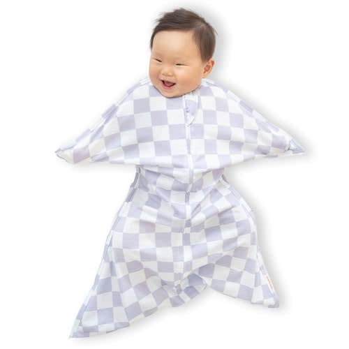 SleepingBaby Zipadee-Zip Transition Swaddle - Cozy Baby Swaddle Blanket with Zipper Convenience - Roomy Wearable Blanket for Easy Diaper Changes - Lavender Check, Small (4-8 Month)
