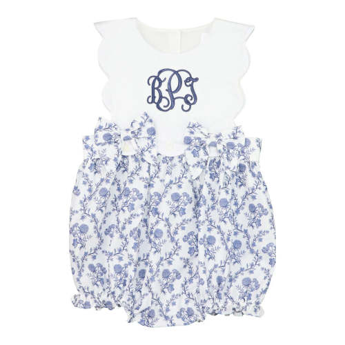 Blue And White Floral Scalloped Bow Bubble