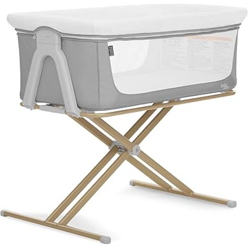 Evolur Orabelle Baby Bassinet & Bedside Sleeper, Breathable Mesh Sides, Plush Mattress Pad with Removable Cover, Tool-Free Assembly, Quick Foldable Steel Frame Compact Design with Travel Bag – Grey