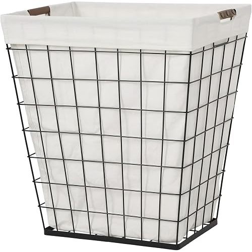 75L Rectangular Steel Wire Laundry Hamper with Removable Fabric Liner, Natural Finish – Large Clothes Basket for Bedroom, Bathroom, Laundry Room, or Dorm Storage