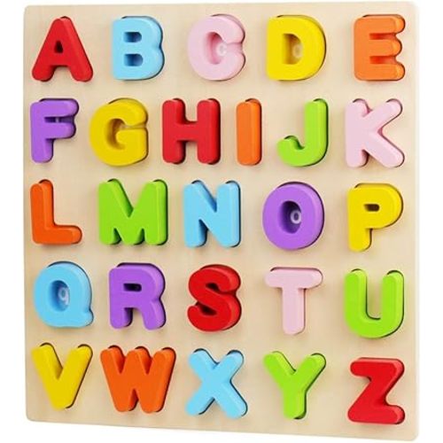 Alphabet Puzzle, WOOD CITY ABC Letter Puzzles for Toddlers1 2 3 Years Old, Educational Learning Toys for Toddlers, Alphabet Toys with Puzzle Board & Letter Blocks, Best Surprise for Girls and Boys