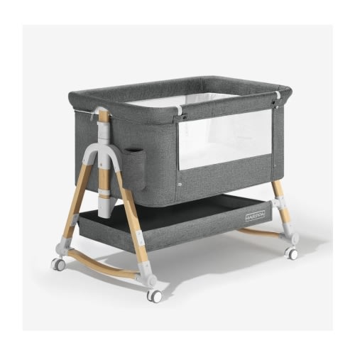 HARPPA Cuddly 3-in-1 Baby Bassinet Bedside Sleeper for Reflux | Attaches to Bed, Adjustable 5 Heights, Non-Toxic & CPSC Certified | Sturdy Aluminum Frame, Portable Wheels, Tool-Free Setup, Gentle Rocking | Perfect for Newborns, Infants, Small Spaces & Saf