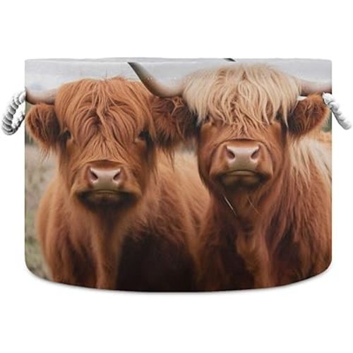 xigua Large Storage Basket Cotton Rope Basket Highland Cows Baby Laundry Basket for Blankets Toys Storage Basket Laundry Hamper