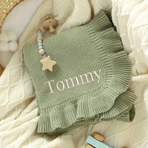 Custom Knit Baby Blanket – Ruffled Baby Swaddle Blankets, Soft Personalized Blanket, Newborn Gift, Baby Shower Keepsake, Baby Shower Gifts