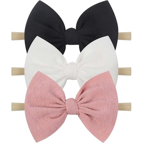 YanJie Baby Girls Nylon Headbands Newborn Bows Handmade Hair Bows Hairbands Hair Accessories for Newborn Infant Toddlers Kids (black white pink)