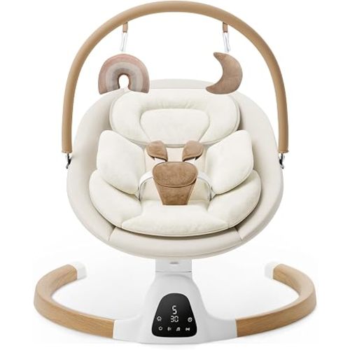 Baby Swings for Infants, Electric Infant Swing with 5 Speed Modes, Beige