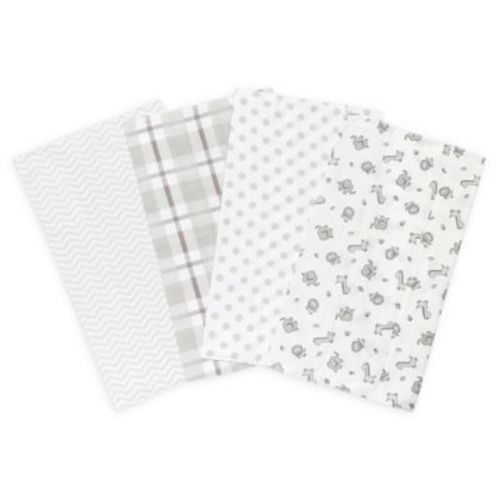 Trend Lab® Safari Chevron 4-Pack Flannel Burp Cloth Set in Grey and White - GRAY/WHITE - 4 PACK
