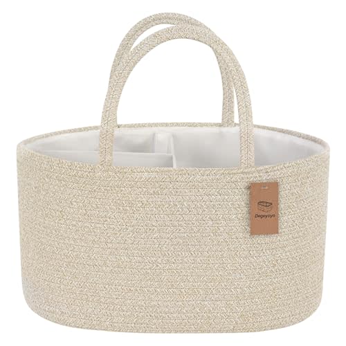 19L Baby Diaper Caddy Organizer, 16.8"x9.8"x9" Cotton Rope Diaper Basket, Changing Table Storage Caddy With Removable Divider, Baby Basket for Nursery, Car, Diapers, Baby Shower Gifts for Newborn