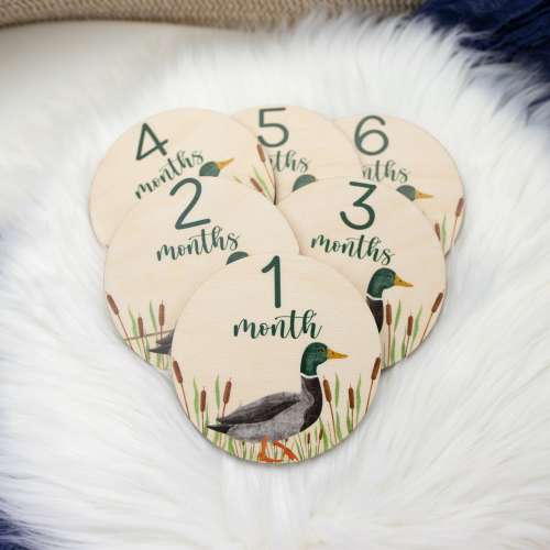 Duck Milestone Cards, Baby Milestone Duck Discs Marker, Wood Milestone Card, Baby Milestones, Photo Prop, Mallard Duck Hunter Nursery B19