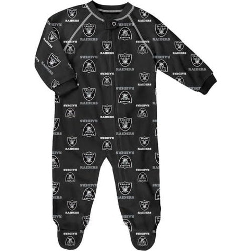 Newborn Black Las Vegas Raiders Allover Print Raglan Full-Zip Jumper, 3-6M