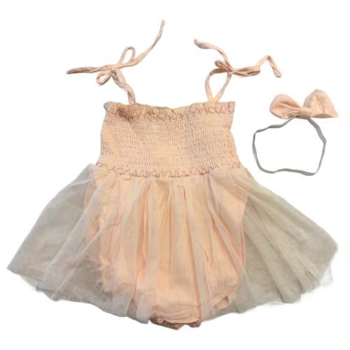 *SAMPLE* Tulle Smocked Onesie in Light Peach size 18/24 Months