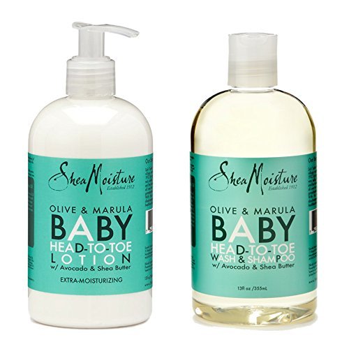 Shea Moisture Extra Moisturizing Olive and Marula Baby Head to Toe Wash Shampoo and Lotion with Avocado and Shea Butter Pack of 2