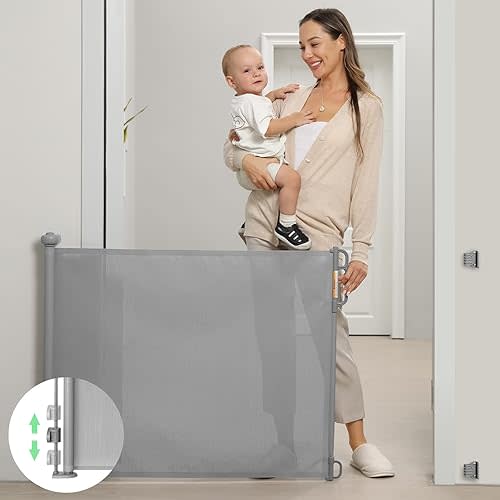 Momcozy Retractable Mesh Baby Gate, Grey