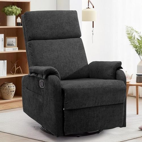 Korser Recliner Chair, Swivel Rocking Recliner Chair for Adults, Glider Rocking Chair, Small Nursery Chair Recliner for Living Room, Reclining Chair with Modern-Designed Armrests, Chenille, Beige