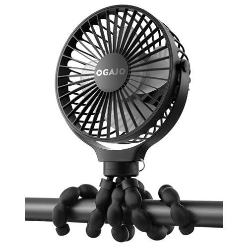 Portable Stroller Fan Rechargeable USB Personal Clip On Fans, 360° Rotate 3 Speeds Detachable Flexible Tripod Small Mini Handheld Desk Fan Black