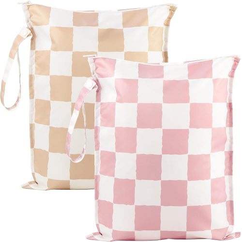 Wet Dry Bags Water Resistant - 2 Pack Reusable Waterproof Wet Dry Bag for Swimsuits & Baby Clothes - Leakproof Storage Pouch Bag for Travel & Baby Diaper - Travel Laundry Daycare Bags