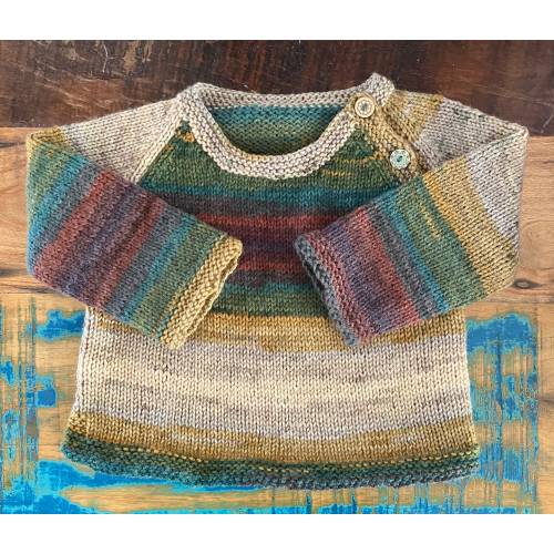 Handmade knitted baby and child jumper with wooden buttons (3 months - 8 years)