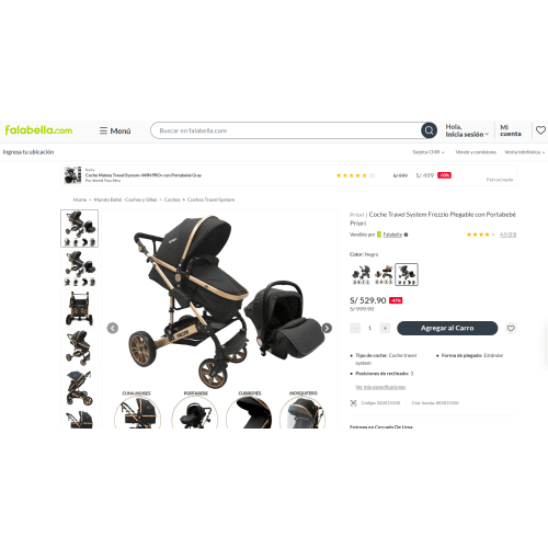Coche Travel System Frezzio Plegable con Portabebé Priori