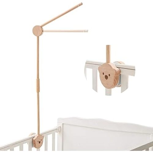 Ikubigu Baby Crib Mobile Arm - Wooden Baby Mobile Crib Holder Height Adjustable for Hanging Baby Crib Attachment for Nursery Decor(Bear Crib arm)
