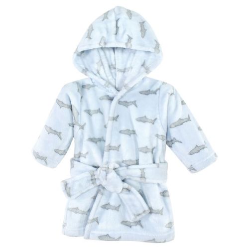 Hudson Baby Infant Boy Plush Animal Face Bathrobe, Blue Shark, 0-9 Months