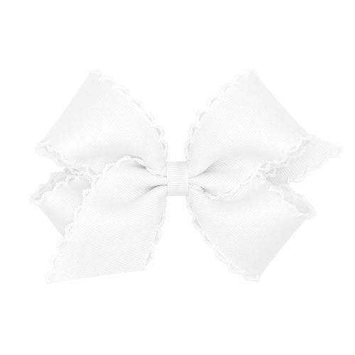 Wee Ones Girls' Classic Grosgrain Moonstitch Edge Hair Bow on a WeeStay Hair Clip, Matching Edge, Medium, White