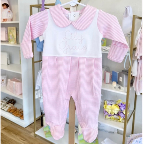 Pink Stripe Collar Footie – Little Stitches & Co.