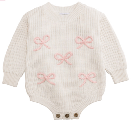 Bow Chainstitch Sweater Bubble for 0-3Month Babies | Mud Pie
