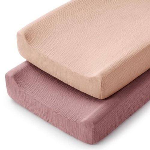 Comfy Cubs Muslin Fitted Changing Pad Cover - Soft, Breathable, Washable 100% Cotton for Comfort - Universal Fit (2 Pack, Mauve and Blush) : Target