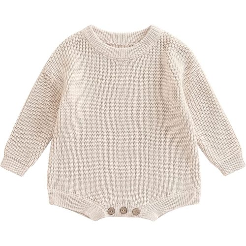Merqwadd Baby Sweater Boy Girl Winter Clothes Knit Oversize Romper Warm Crewneck Long Sleeve Top Onesie for Toddlers