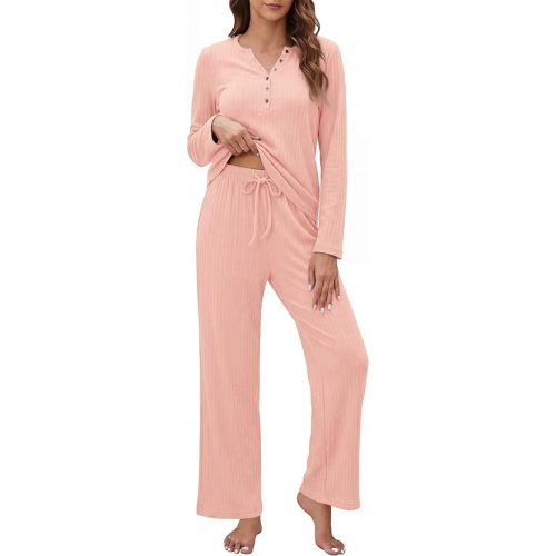 OUGES 100% Cotton Womens Maternity Nursing Pajamas Sets 2 Piece Pregnancy Delivery Postpartum Lounge Pjs with Pockets