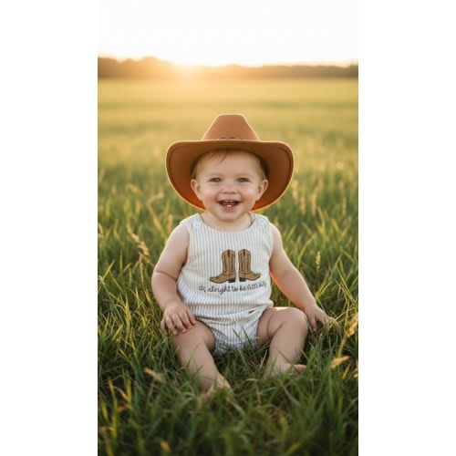 Cowboy Boots Baby Romper | Neutral Western Outfit