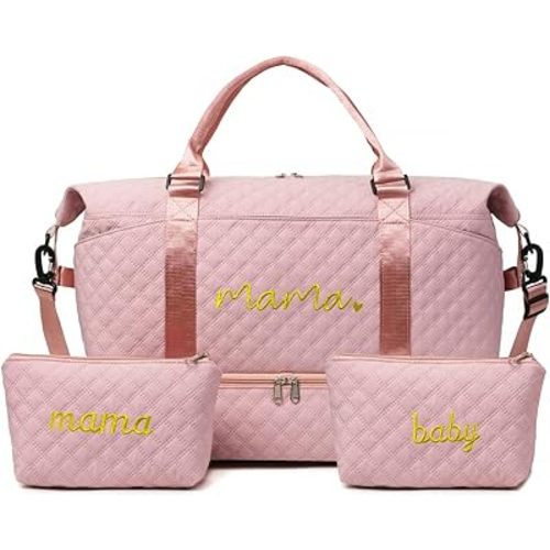 Large Maternity Hospital Bag, Pink | 45L Travel Duffle Bag, Shoe Compartment, 2 Toiletry Pouches, For Labor and Delivery