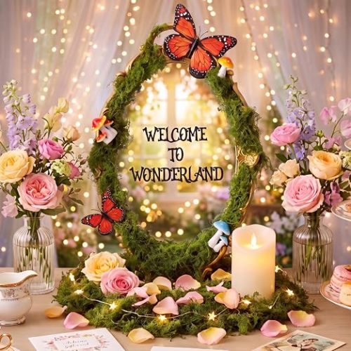 18 Pcs Wonderland Tea Party Decoration Halloween Vintage Mirror