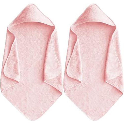 Cloud-Soft Baby Hooded Bath Towel, 31.5" x 31.5" 2PCS(Sakura Pink)