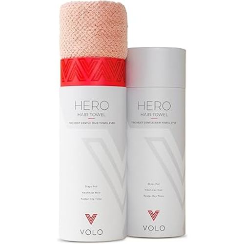 VOLO Super Hero XL Hair Towel | Super Absorbent Quick Dry Nanoweave | Reduces Dry Time by 50% | Large Wrap for All Hair Types (Super Hero Cloud Pink - Tube)