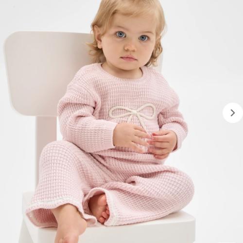 Baby Organic Cotton Knit Top & Pants 2 Piece Set - Bow Pink | Target Australia