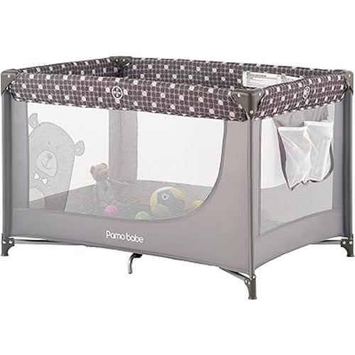 Pamo Babe Portable Crib Baby Playpen with Mattress and Carry Bag Grey
