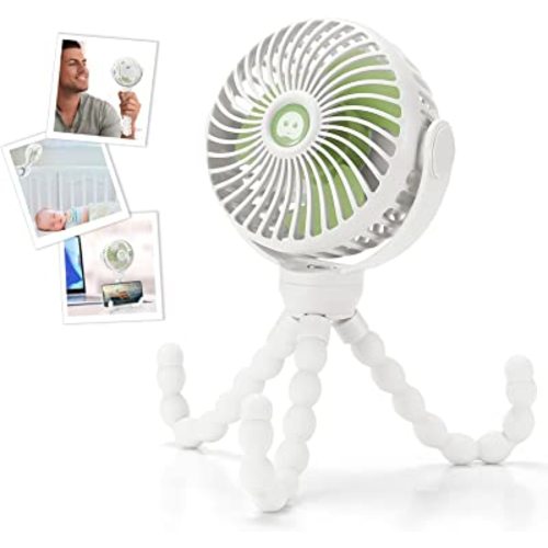 snawowo Upgraded Portable Baby Stroller Fan, 360°Rotate Rechargeable Mini Clip on Fan with Flexible Tripod for Stroller Treadmill Crib Car Seat Travel, 4000mAh Battery Powered Handheld Fan (White)