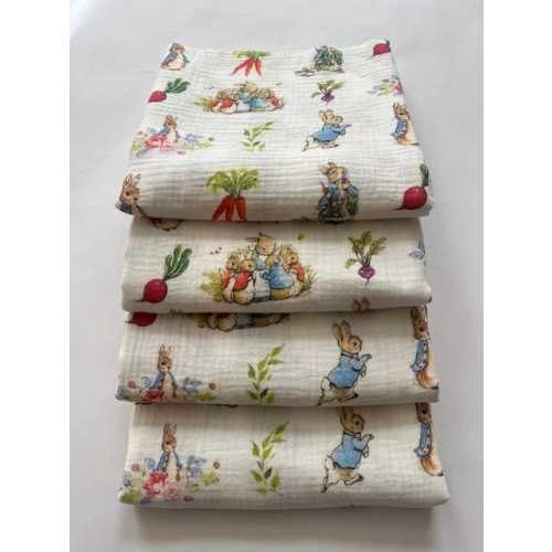 Peter Rabbit Double Gauze Fabric, Beatrix Potter Print Muslin Fabric by yard