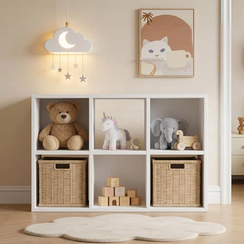 LUCKLIFE 6-Cube Storage Organizer, Modular Bookcase Shelf with Vertical or Horizontal Use, Fits 11×11" Bins, Optional Back Panels, for Living Room, Office, White