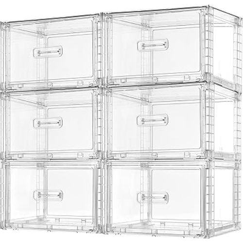 Vtopmart 6 Pack 18QT Clear Stackable Storage Drawers,Easily Assemble Closet Organizers,Plastic Storage Bins for Bathroom,Cabinet,Kitchen Pantry,Under Sink Organization(Medium)