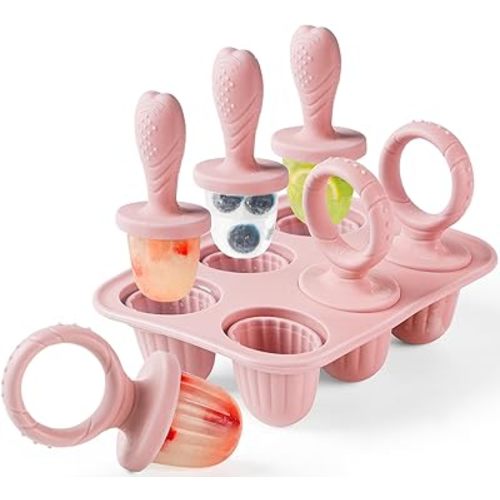 Silicone Baby Popsicle Molds, Jrisbo Mini 6-Cavity Toddlers DIY Ice Cream Pop Mold with Sticks for Fruit Juice Yogurt, Easy Release Breastmilk Popsicle Molds