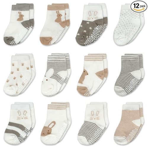 Mother's Choice Organic Cotton Baby Socks 6-12 Months - 12 pairs Soft and Cozy Infant Grip Socks, Gentle Newborn Socks, Perfect For Baby Registry Sock For Everyday Comfort For Infant