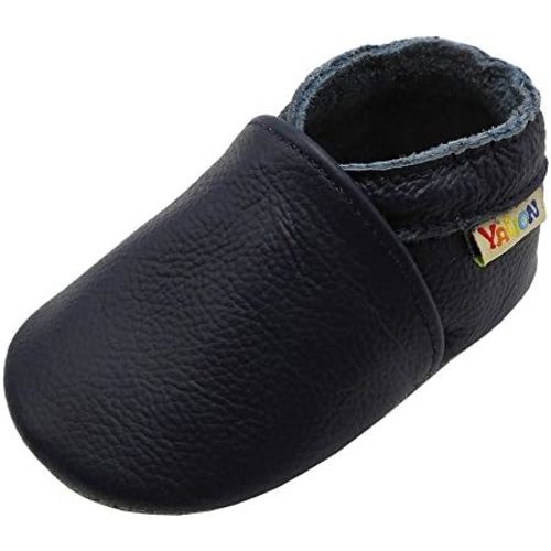 YALION Soft Leather Baby Shoes Moccasins Slip-on Boys Girls Slippers with Elastic Ankle, Anti-Slip First Walking Crib Shoes for Infant Toddlers