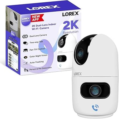 Lorex Connect 2K Indoor Dual Lens Wi-Fi 6 Camera | New Connect App | 360° Pan-Tilt | Person & Pet Detection | Color Night Vision | Instant Call | 2-Way Talk | Cloud & Local Storage Option