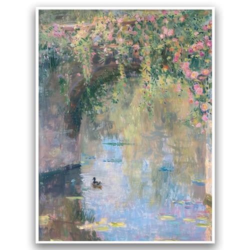 KAQNMY Nature Oil Painting Monet Style Pastel Picture 12x16 Inch Unframed | Impressionist Floral Wall Art Vintage Colorful Landscape Poster Monet Style Pastel Picture for Office Living Room Bedroom